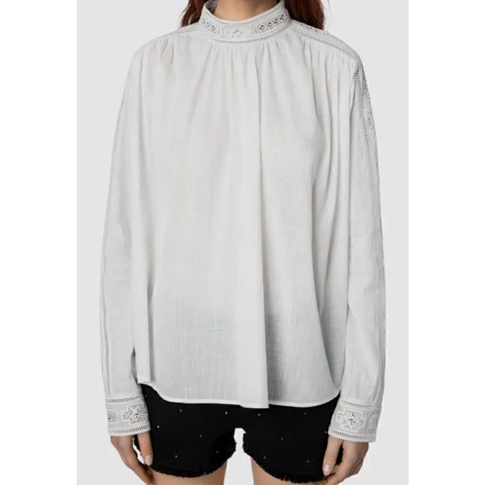 Zadig & Voltaire Women's White Teddy Embroidered Cotton Blouse Top Size L